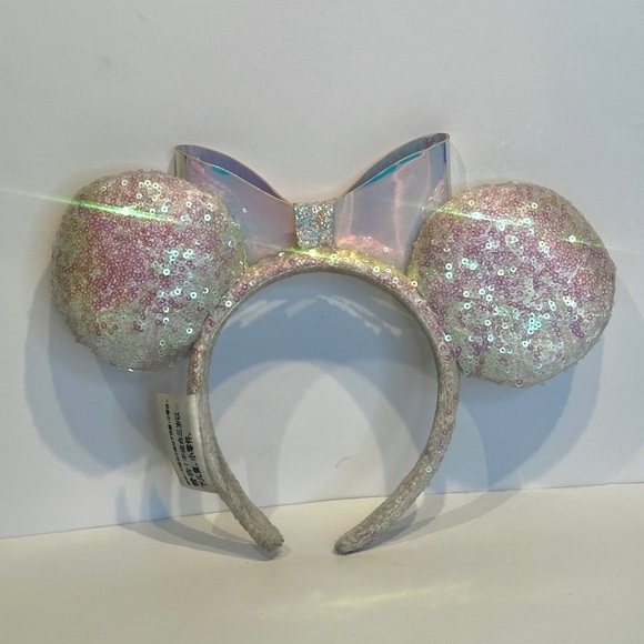 Disney Parks Iridescent Minnie Ears Sequins Bow Limited Glitter Rare Headband - Picture 4 of 12